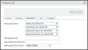 Messaging tab of the Preferences dialog window